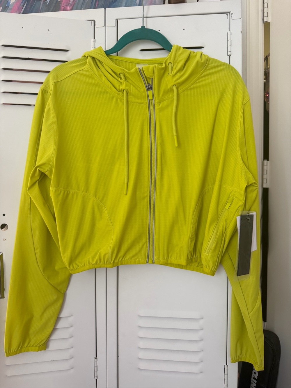 Mono B Neon Yellow Green Cropped Hooded Zip Bomber Jacket